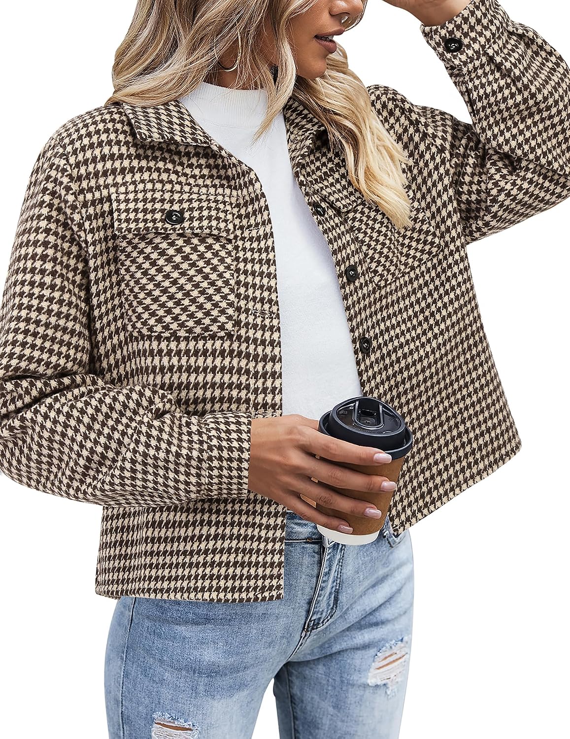 Flannels for Women Cropped Shacket Jacket Fashion Plaid Button Down Shirt 2026 Fall Coat Tops