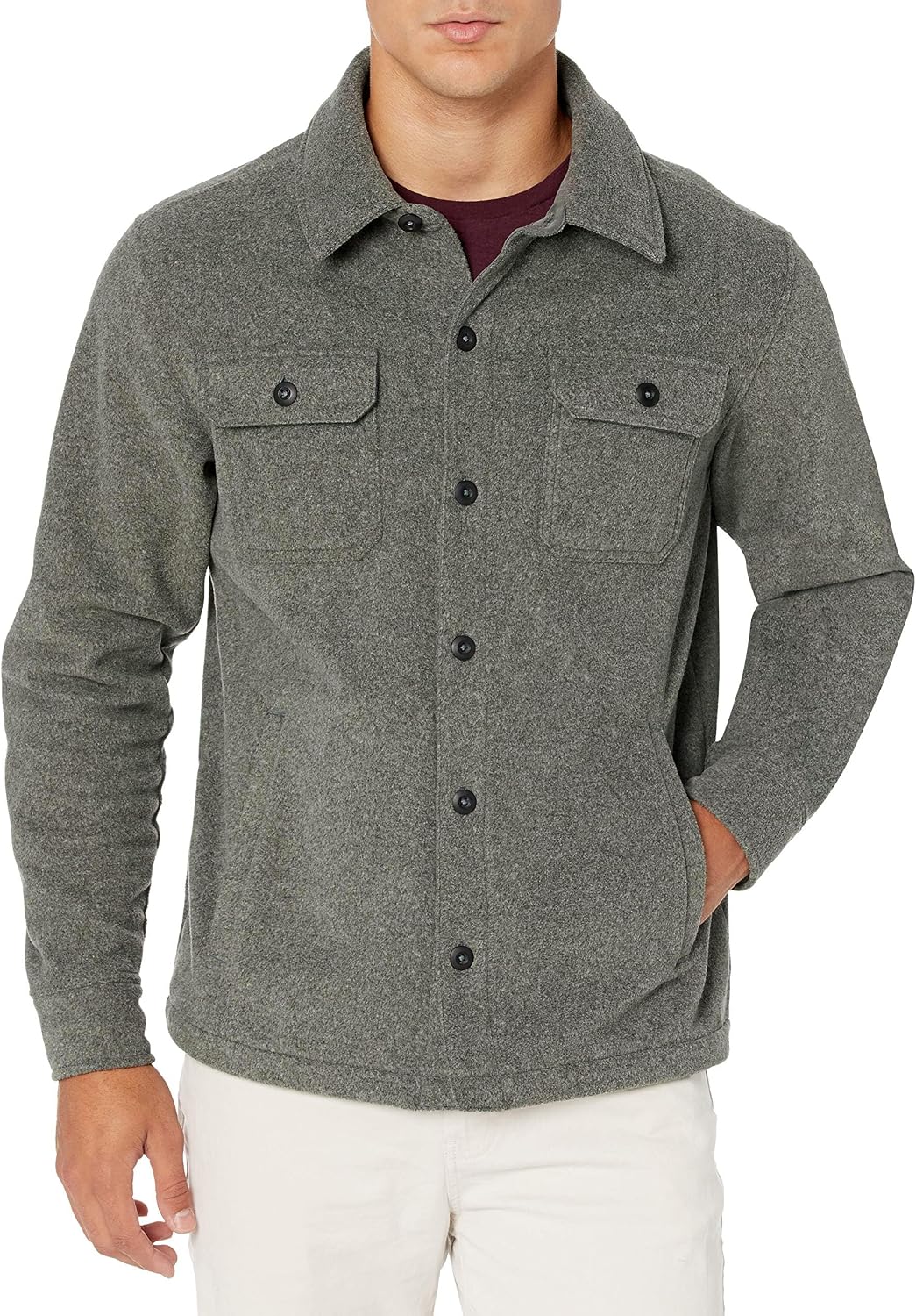 Men's Long-Sleeve Polar Fleece Shirt Jacket for Winter