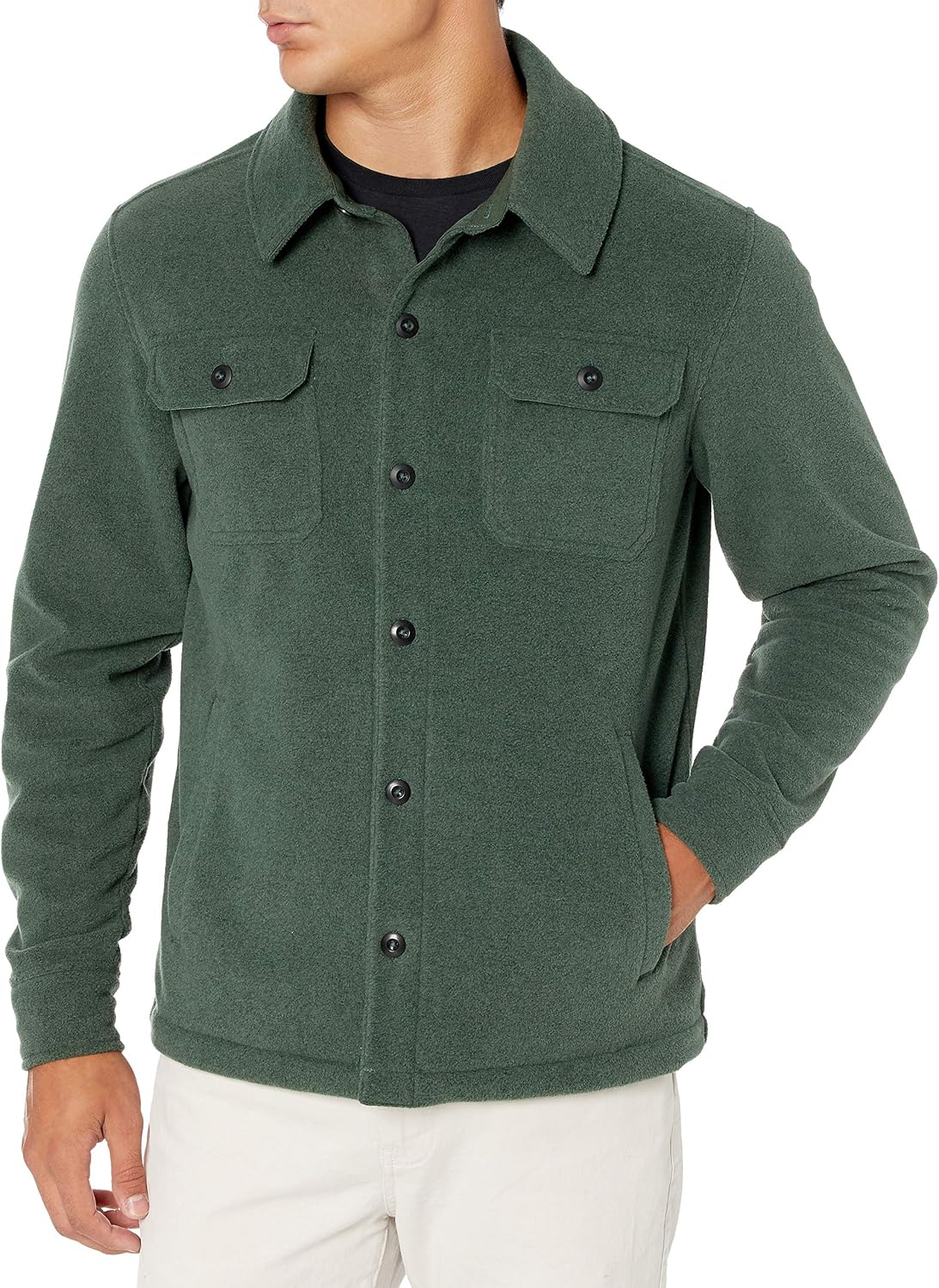 Men's Long-Sleeve Polar Fleece Shirt Jacket for Winter