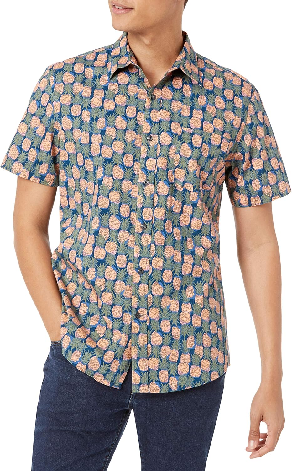 Essentials Men's Short-Sleeve Button-Down Print Shirt