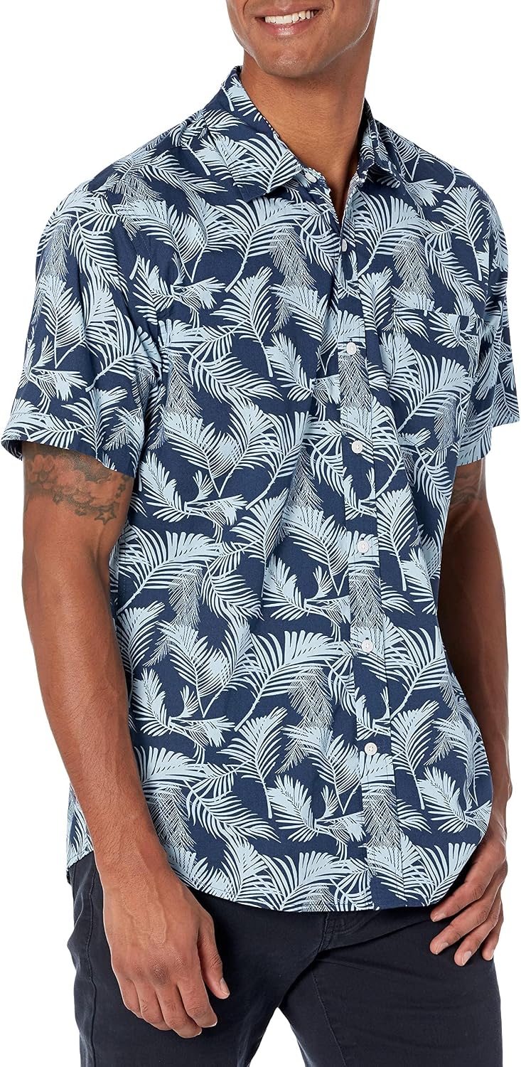 Essentials Men's Short-Sleeve Button-Down Print Shirt