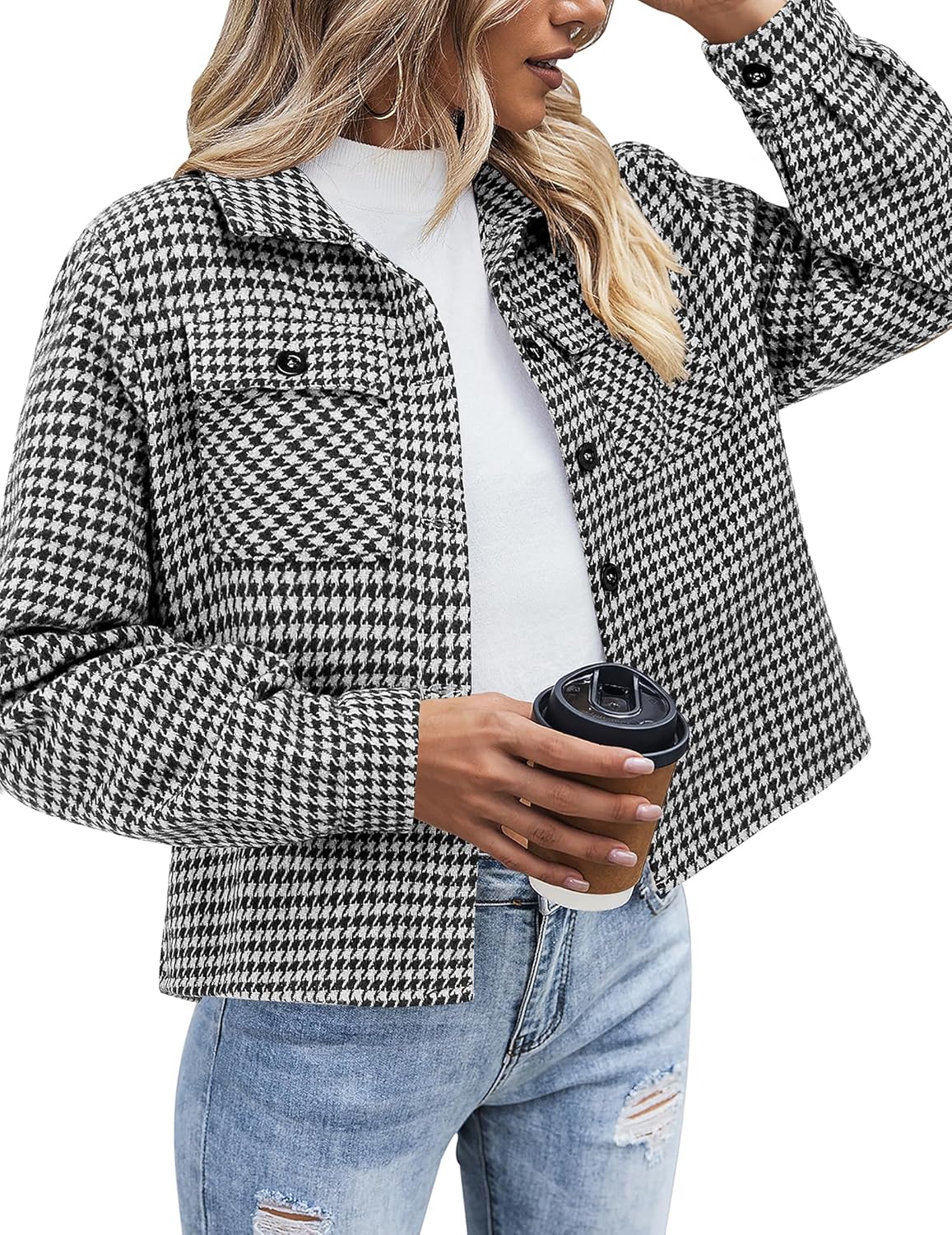 Flannels for Women Cropped Shacket Jacket Fashion Plaid Button Down Shirt 2026 Fall Coat Tops
