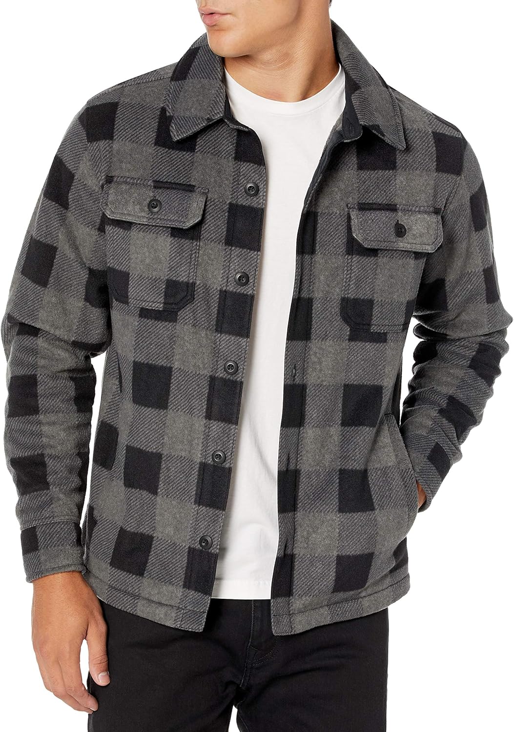 Men's Long-Sleeve Polar Fleece Shirt Jacket for Winter