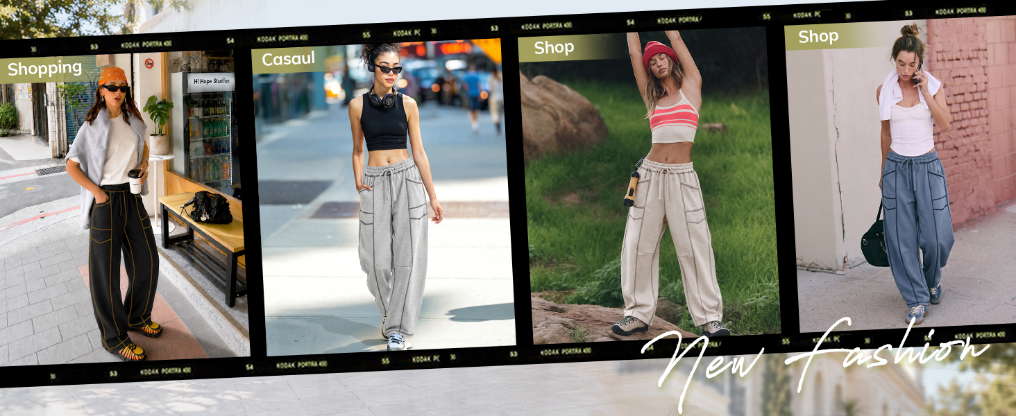 Womens Baggy Barrel Sweatpants Wide Leg Drawstring Lounge Sweat Pants
