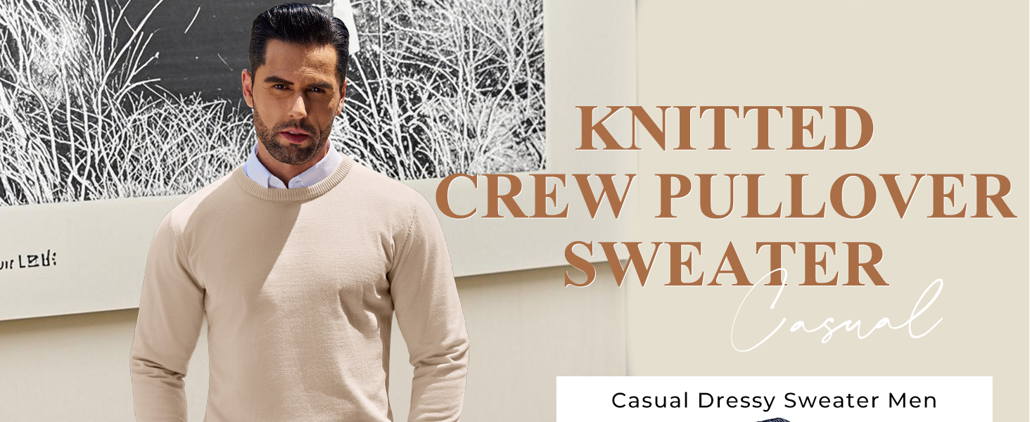 COOFANDY Men&amp;#39;s Dress Crew Neck Sweater Slim Fit Lightweight Knitted Pullover