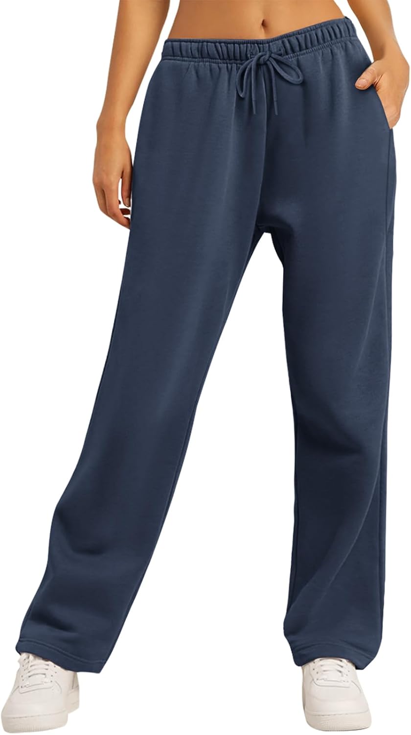 Women's Straight Leg Sweatpants Fleece Lined Baggy Wide Leg Lounge Pants