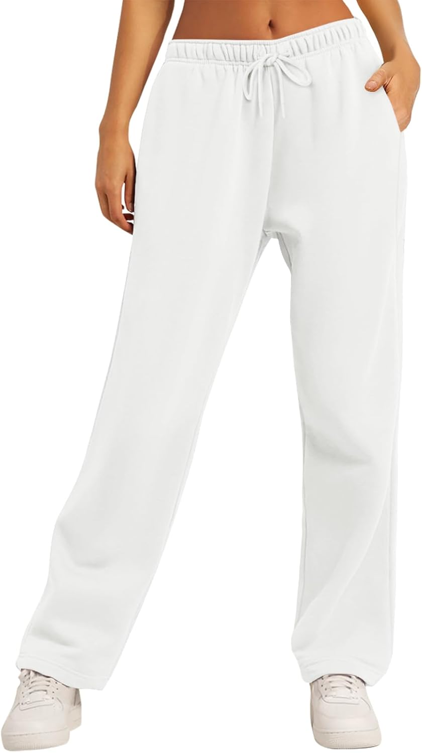 Women's Straight Leg Sweatpants Fleece Lined Baggy Wide Leg Lounge Pants