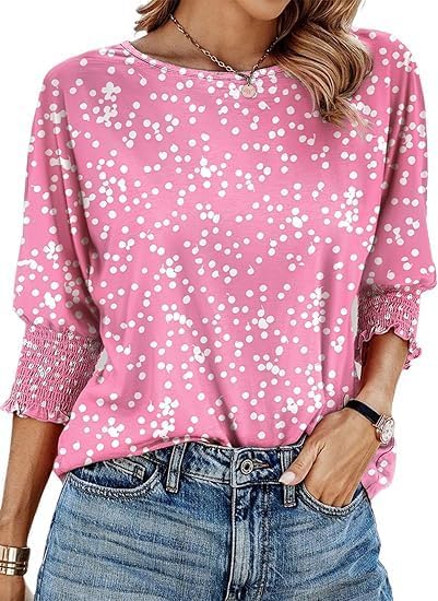 Women's 2026 Fashion Tops 3/4 Sleeve T-Shirts Cute Crewneck Basic Business Tees Blouses