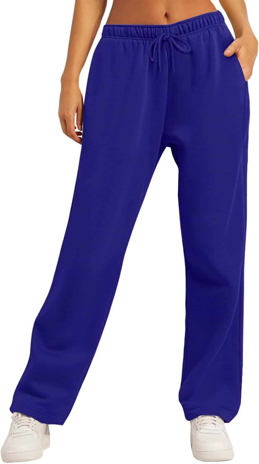 Women's Straight Leg Sweatpants Fleece Lined Baggy Wide Leg Lounge Pants