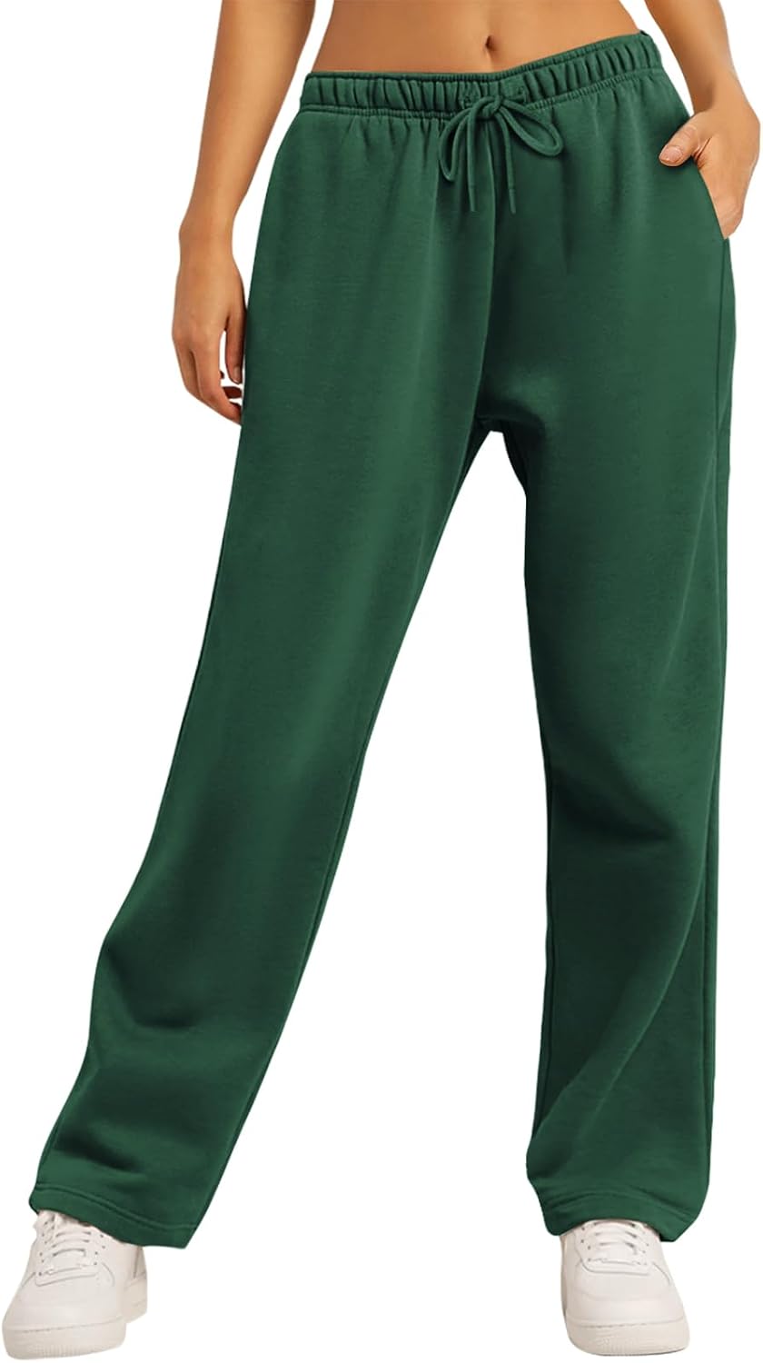 Women's Straight Leg Sweatpants Fleece Lined Baggy Wide Leg Lounge Pants