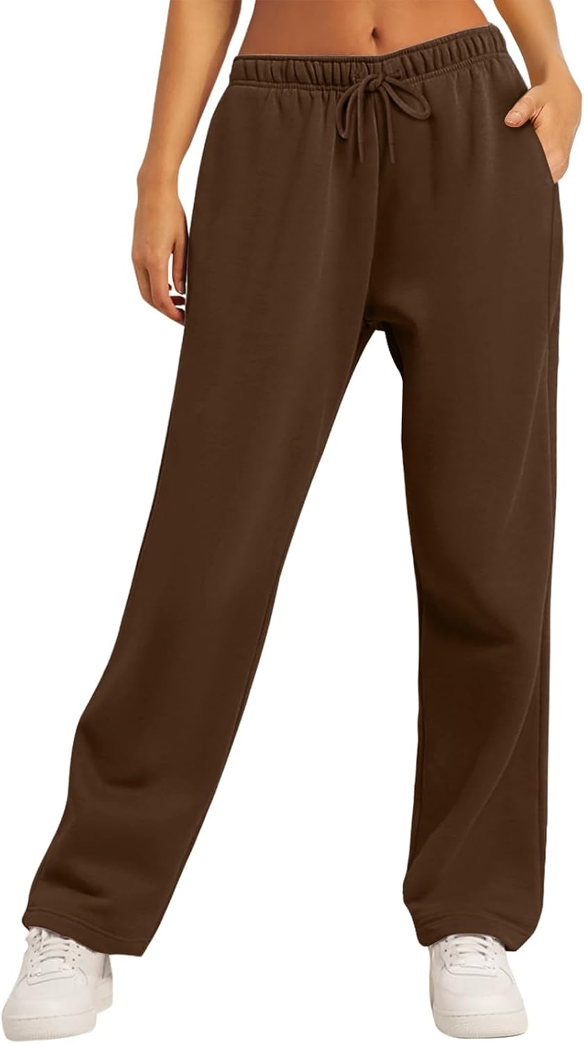 Women's Straight Leg Sweatpants Fleece Lined Baggy Wide Leg Lounge Pants
