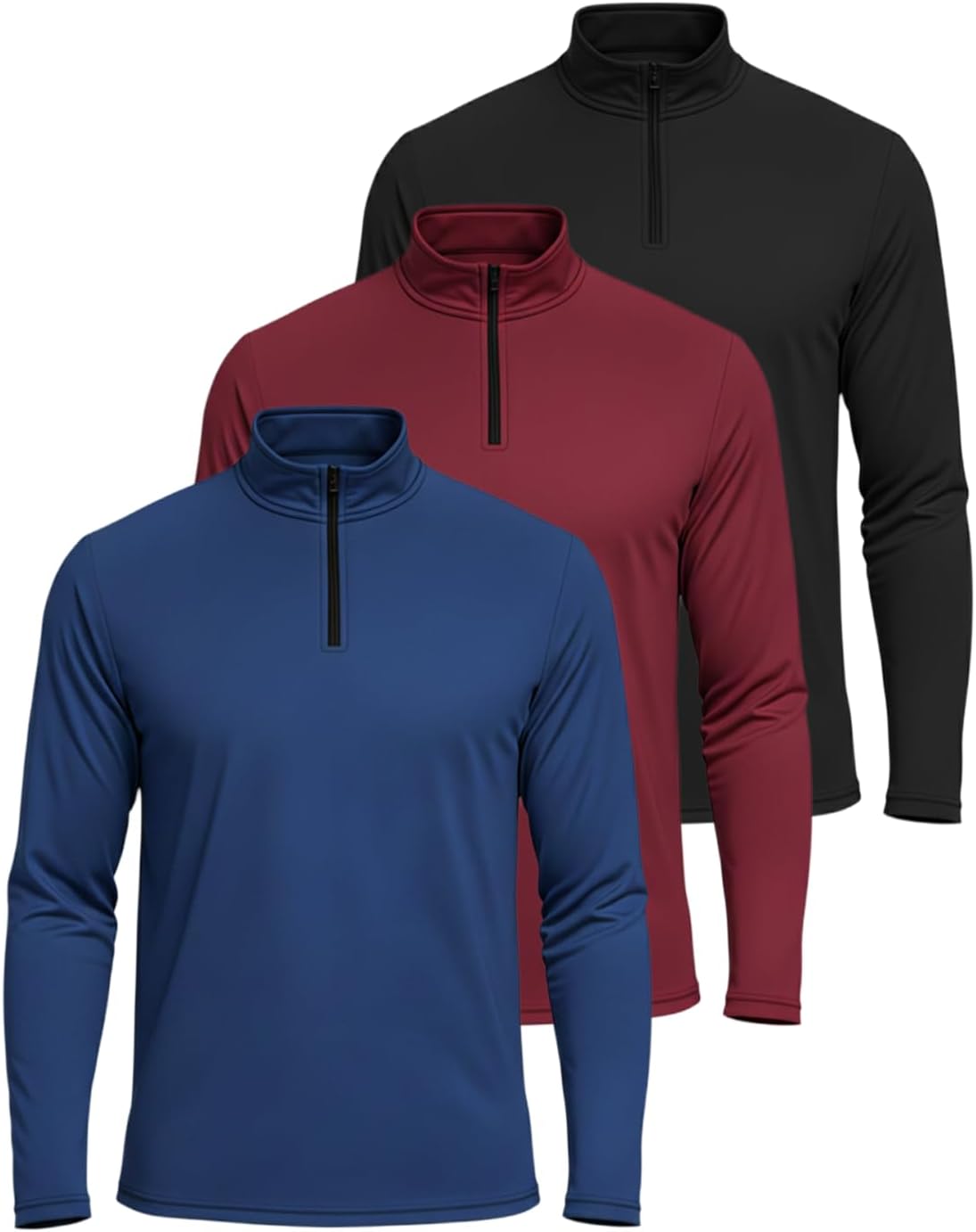 3 Pack: Men's Dry-Fit Active Quarter Zip Long Sleeve Athletic Performance Pullover (Available in Big & Tall)