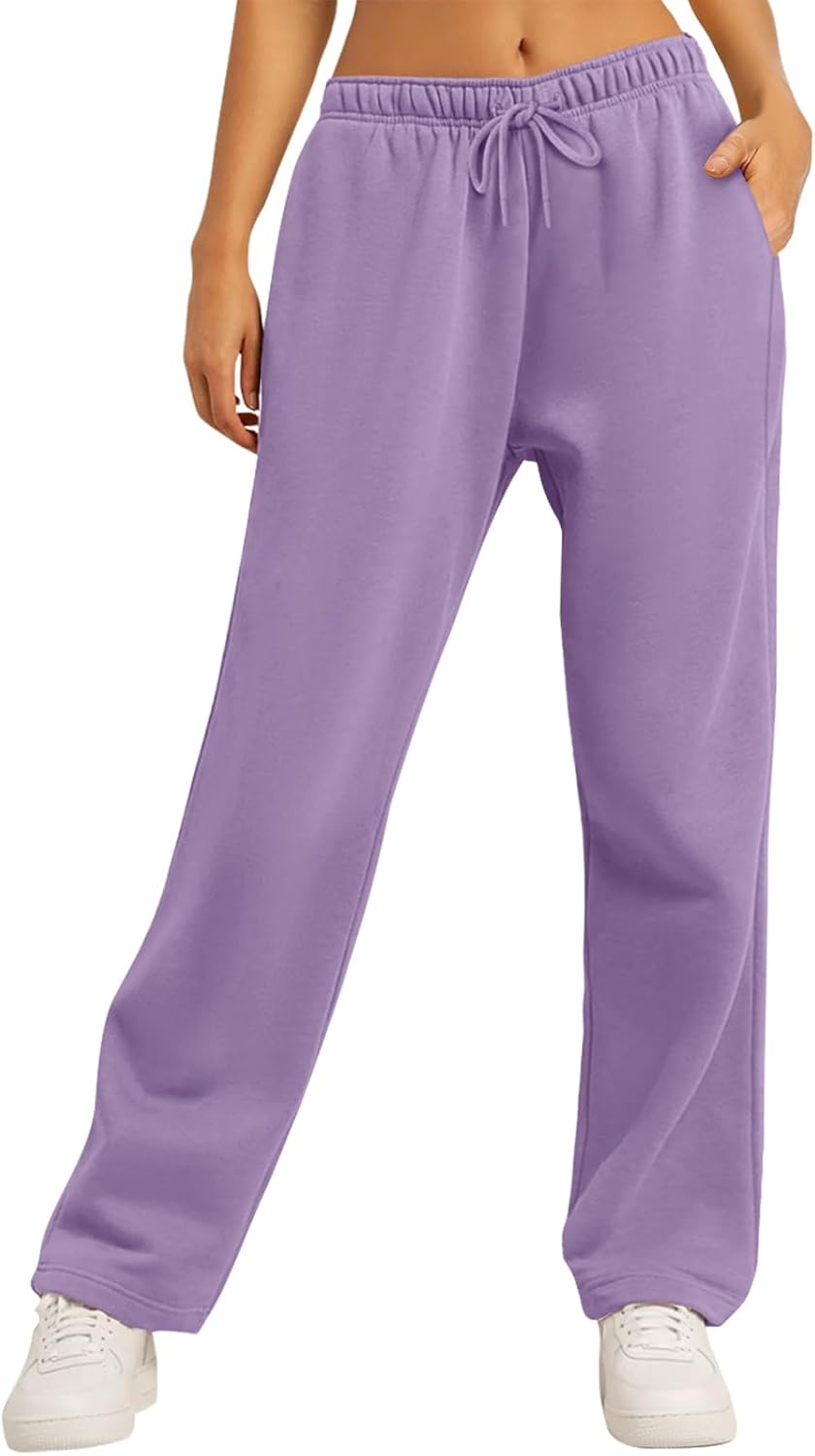 Women's Straight Leg Sweatpants Fleece Lined Baggy Wide Leg Lounge Pants