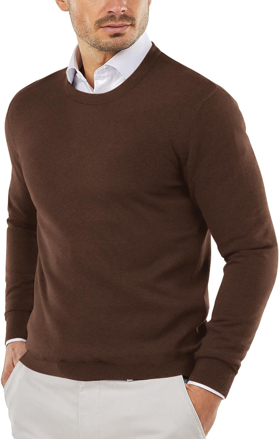 Men's Crewneck Sweaters Long Sleeve Dress Knit Sweater Lightweight Slim Fit Pullover Sweaters