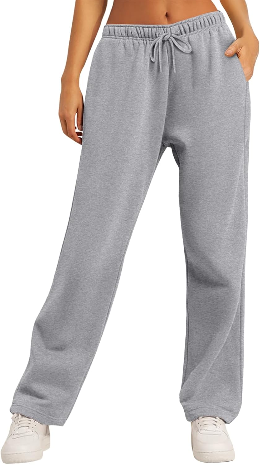Women's Straight Leg Sweatpants Fleece Lined Baggy Wide Leg Lounge Pants