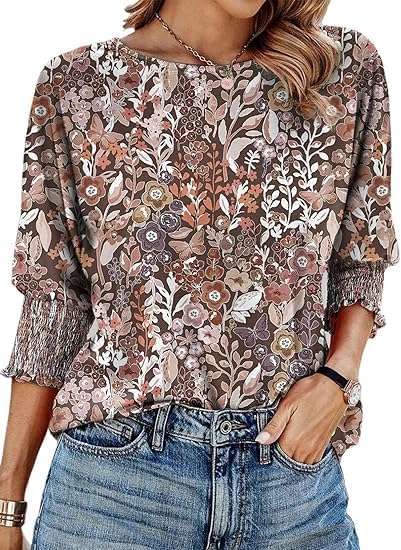 Women's 2026 Fashion Tops 3/4 Sleeve T-Shirts Cute Crewneck Basic Business Tees Blouses