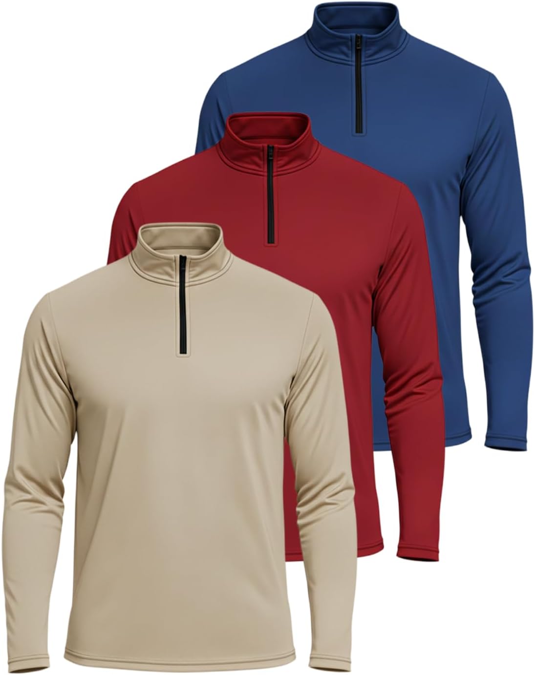 3 Pack: Men's Dry-Fit Active Quarter Zip Long Sleeve Athletic Performance Pullover (Available in Big & Tall)