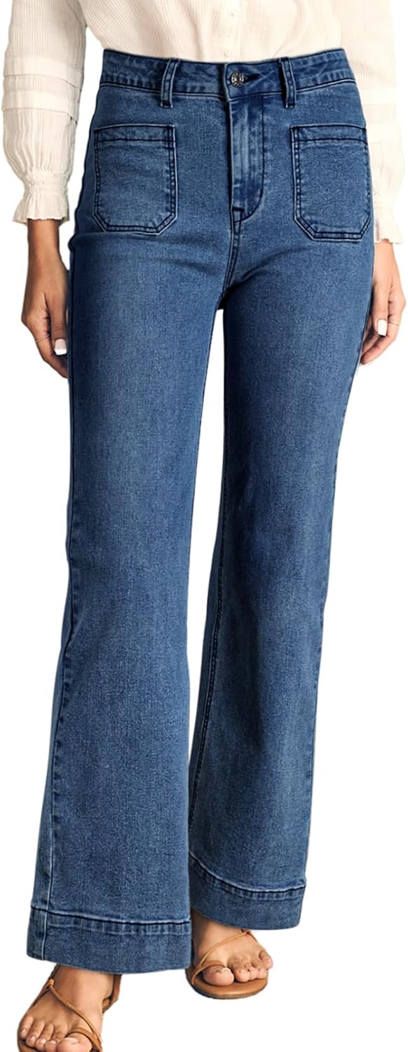 Women's Wide Leg Jeans High Waisted Stretchy Straight Leg Jeans Loose Trendy Denim Pants with Pocket