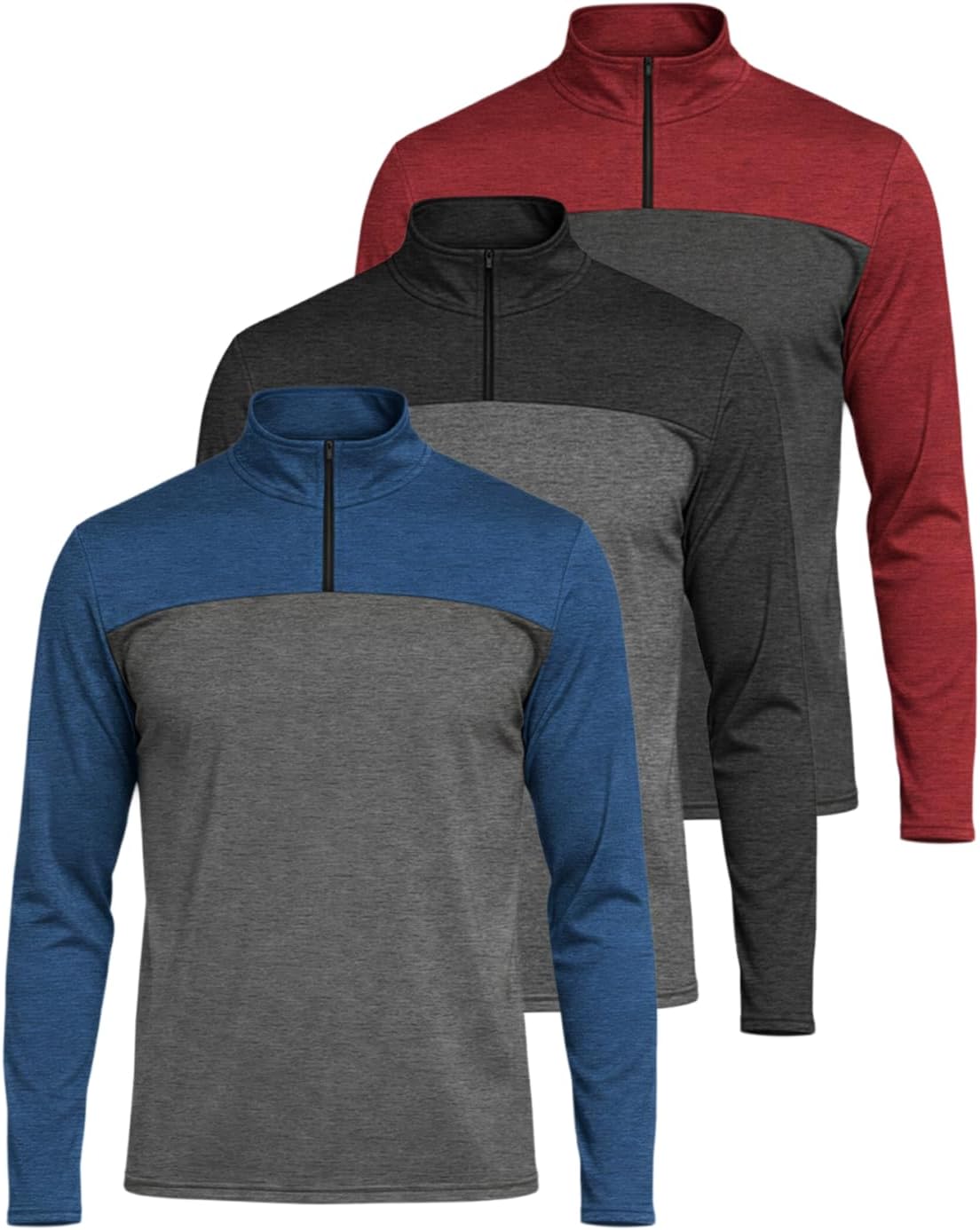 3 Pack: Men's Dry-Fit Active Quarter Zip Long Sleeve Athletic Performance Pullover (Available in Big & Tall)