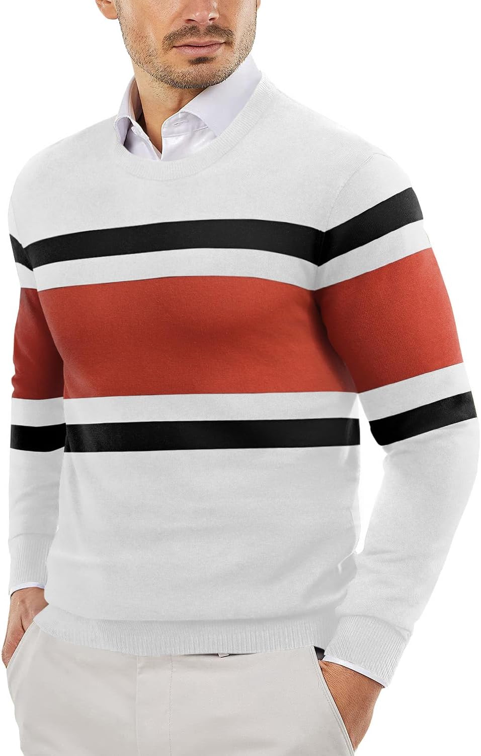 Men's Crewneck Sweaters Long Sleeve Dress Knit Sweater Lightweight Slim Fit Pullover Sweaters