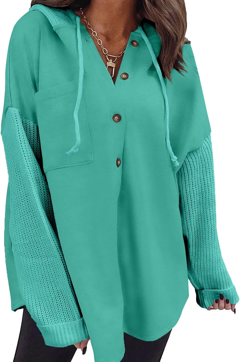 Women Oversized Hooded Sweatshirt Loose Fit Casual Button Hoodies with Pocket 2026