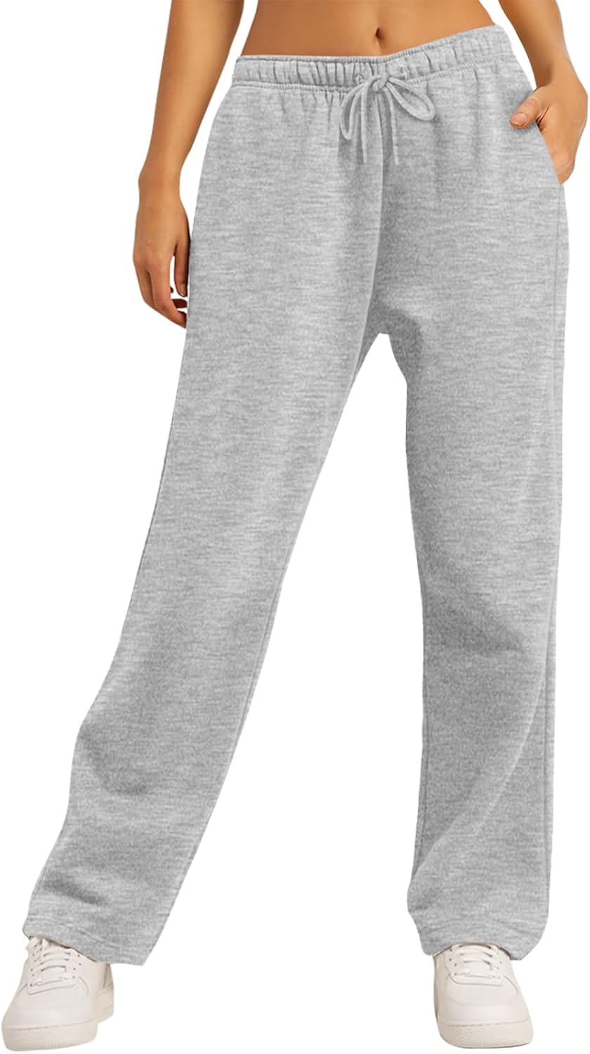 Women's Straight Leg Sweatpants Fleece Lined Baggy Wide Leg Lounge Pants