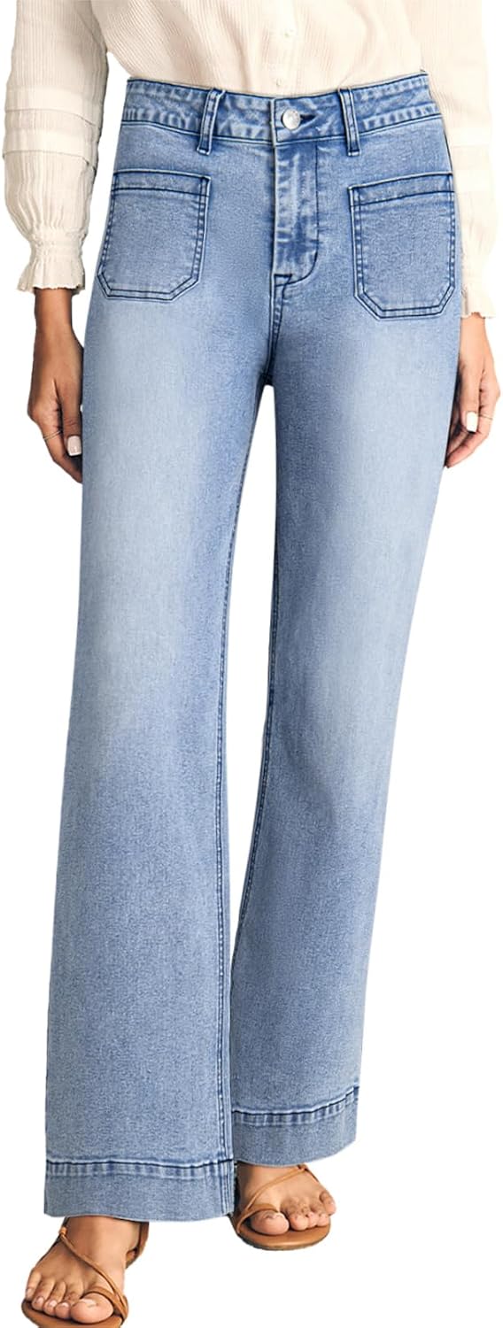 Women's Wide Leg Jeans High Waisted Stretchy Straight Leg Jeans Loose Trendy Denim Pants with Pocket