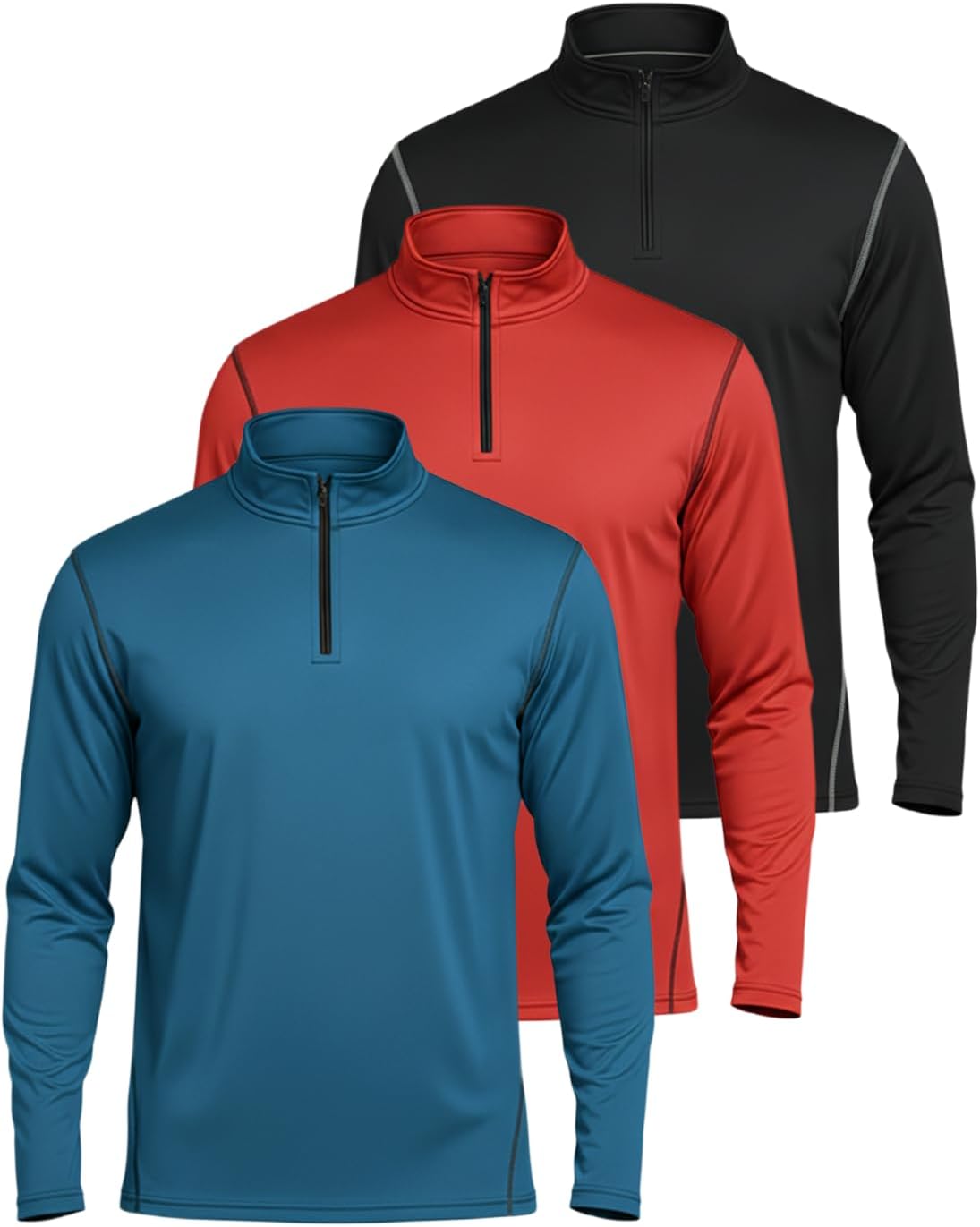 3 Pack: Men's Dry-Fit Active Quarter Zip Long Sleeve Athletic Performance Pullover (Available in Big & Tall)