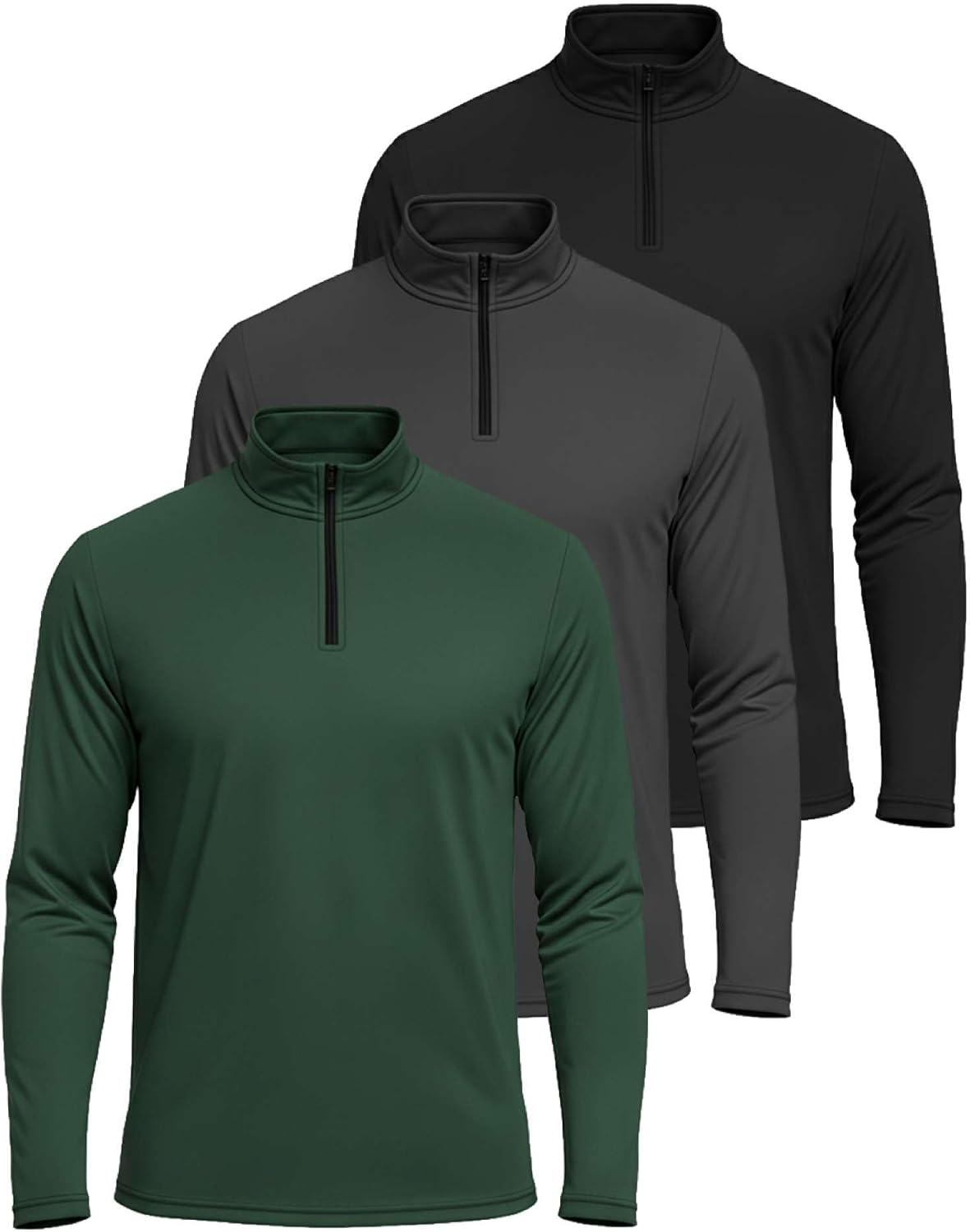3 Pack: Men's Dry-Fit Active Quarter Zip Long Sleeve Athletic Performance Pullover (Available in Big & Tall)