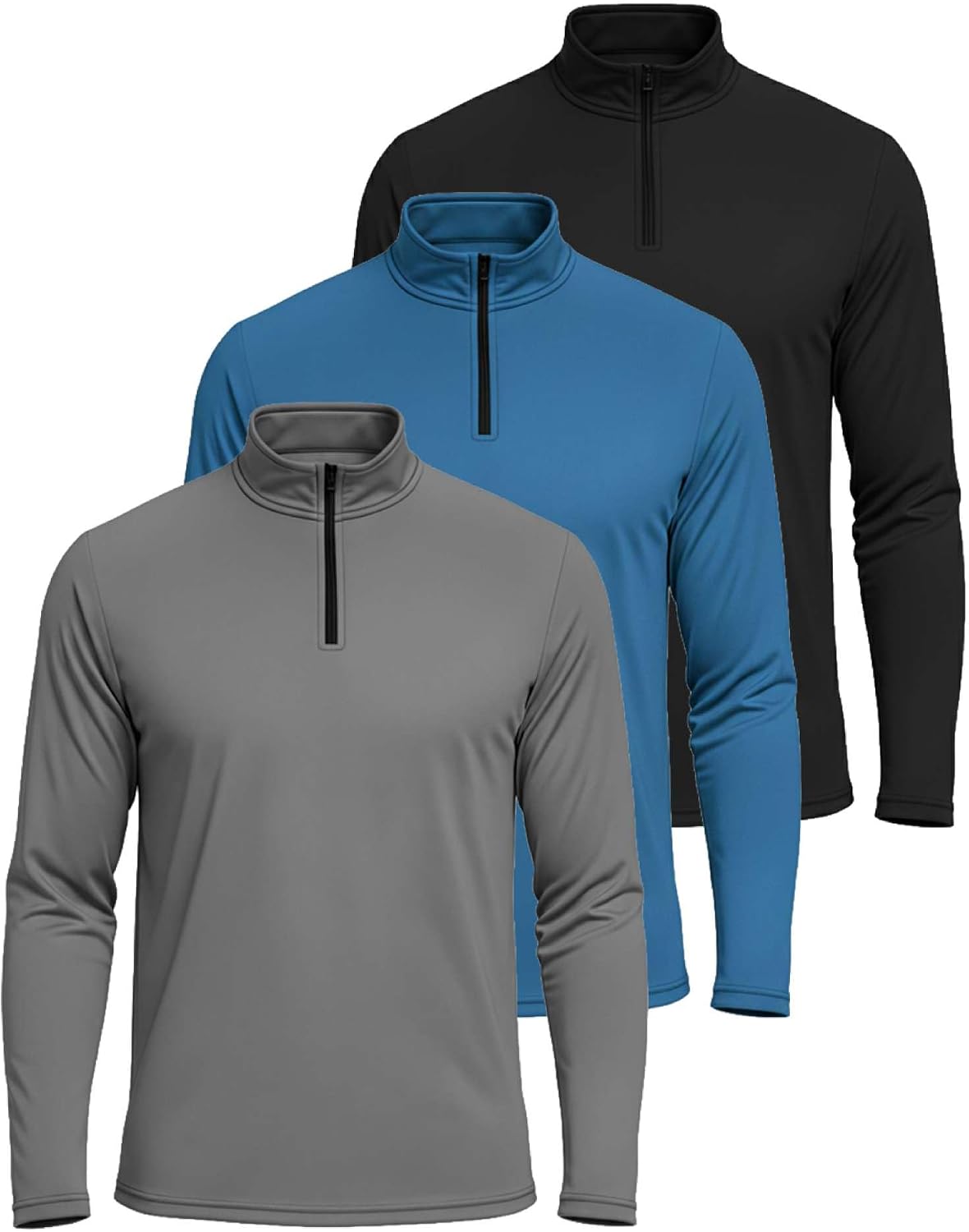 3 Pack: Men's Dry-Fit Active Quarter Zip Long Sleeve Athletic Performance Pullover (Available in Big & Tall)