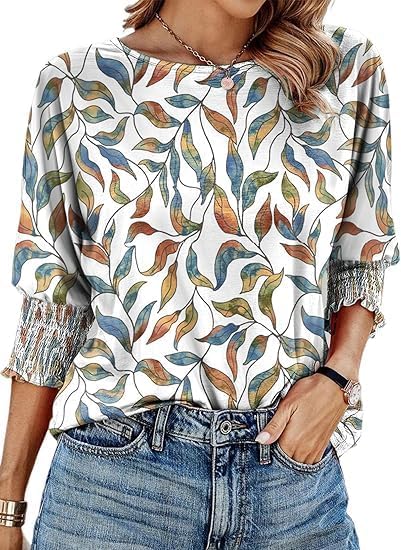 Women's 2026 Fashion Tops 3/4 Sleeve T-Shirts Cute Crewneck Basic Business Tees Blouses