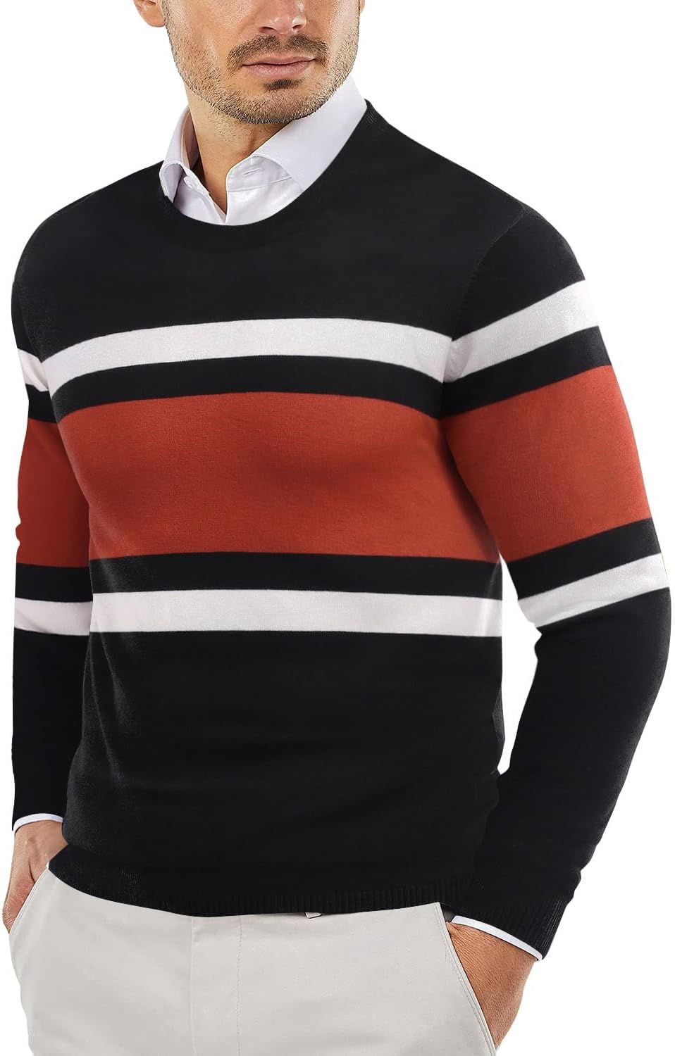 Men's Crewneck Sweaters Long Sleeve Dress Knit Sweater Lightweight Slim Fit Pullover Sweaters