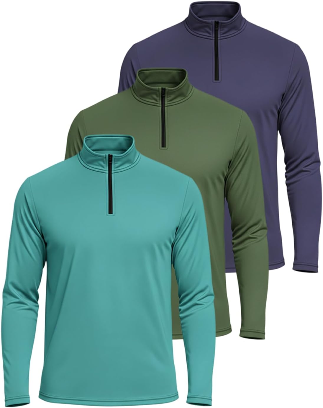 3 Pack: Men's Dry-Fit Active Quarter Zip Long Sleeve Athletic Performance Pullover (Available in Big & Tall)