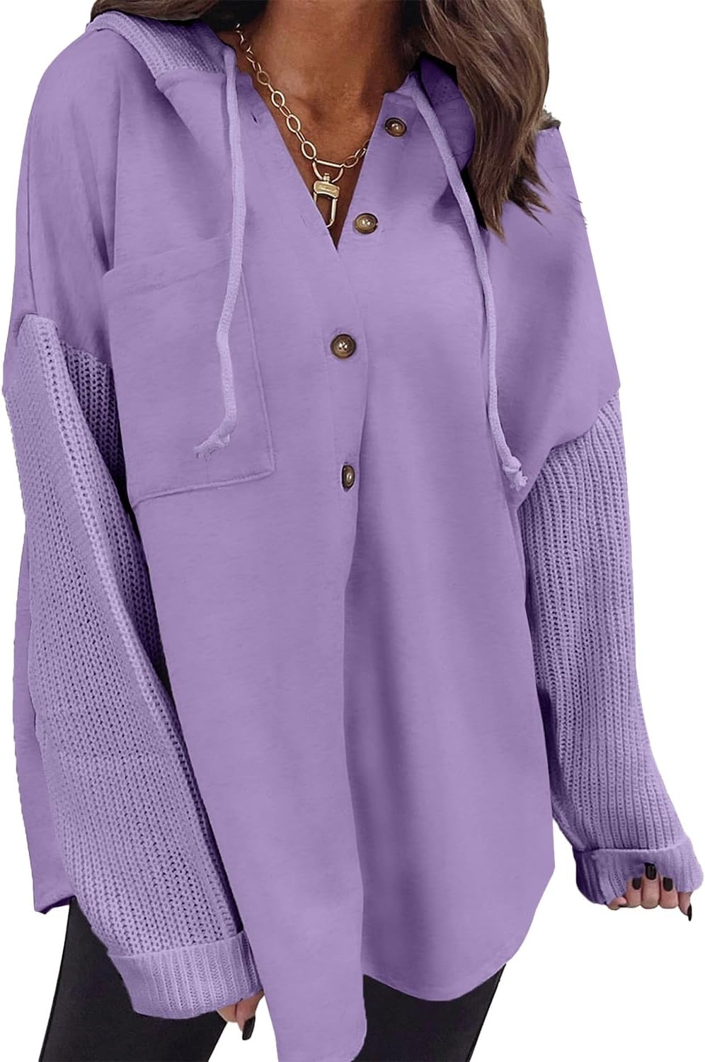 Women Oversized Hooded Sweatshirt Loose Fit Casual Button Hoodies with Pocket 2026