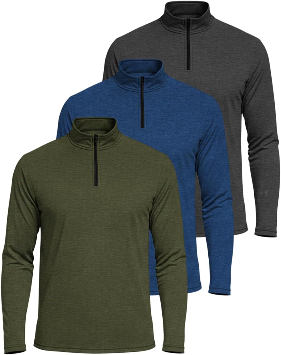 3 Pack: Men's Dry-Fit Active Quarter Zip Long Sleeve Athletic Performance Pullover (Available in Big & Tall)