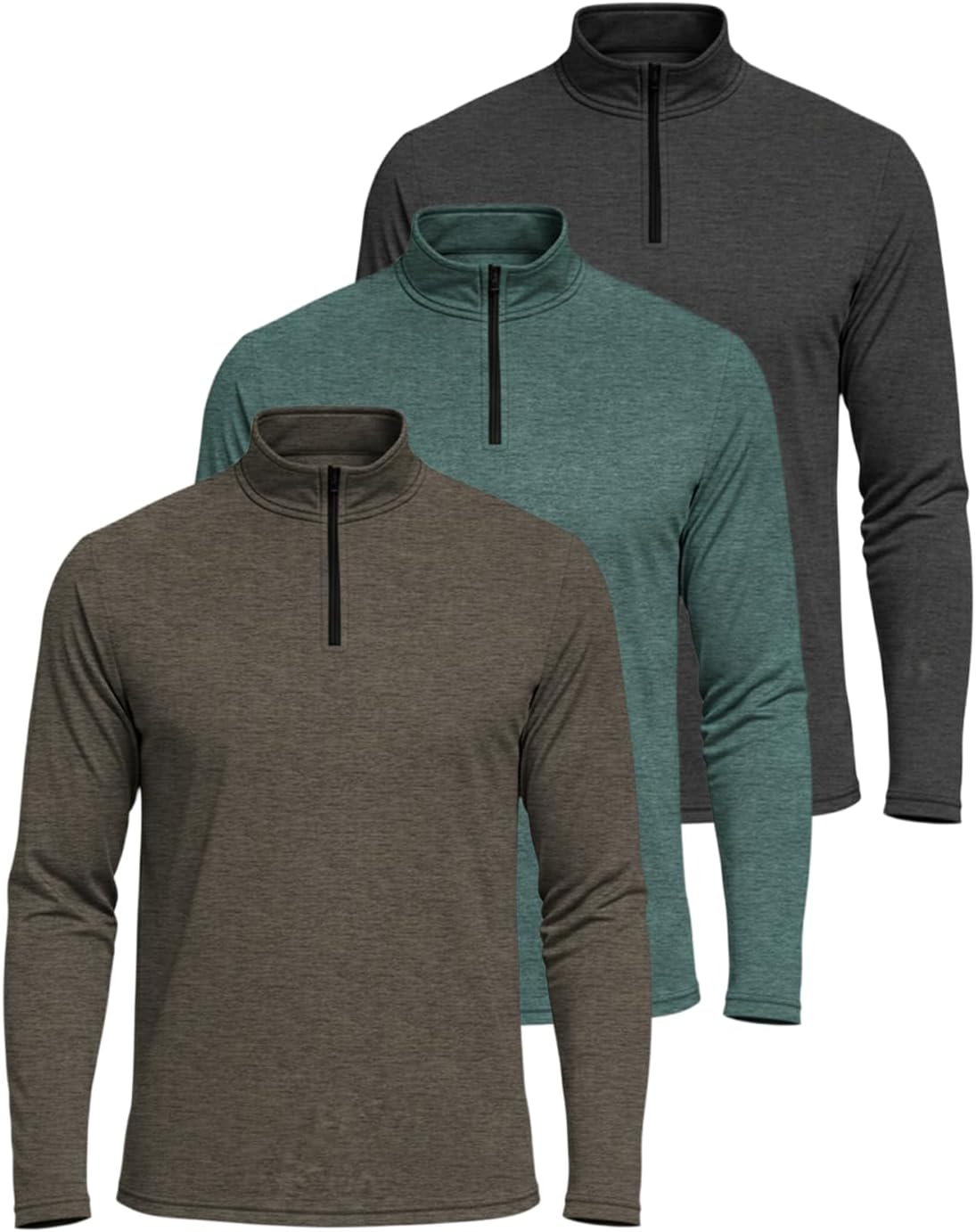 3 Pack: Men's Dry-Fit Active Quarter Zip Long Sleeve Athletic Performance Pullover (Available in Big & Tall)