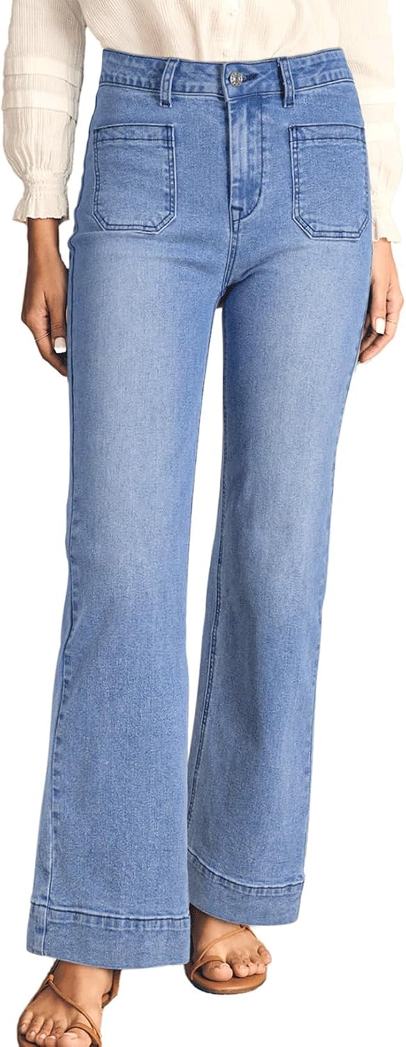 Women's Wide Leg Jeans High Waisted Stretchy Straight Leg Jeans Loose Trendy Denim Pants with Pocket