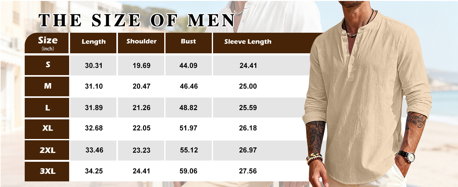 QOSOQ Men&amp;#39;s Linen Shirts Henley T-Shirts