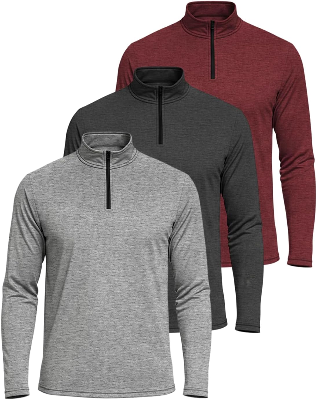 3 Pack: Men's Dry-Fit Active Quarter Zip Long Sleeve Athletic Performance Pullover (Available in Big & Tall)