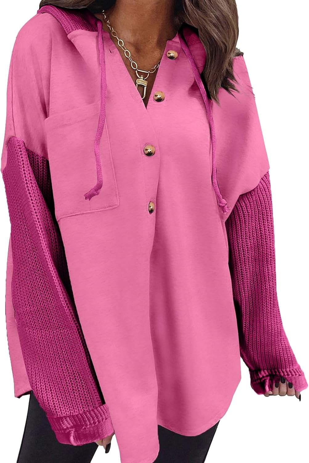 Women Oversized Hooded Sweatshirt Loose Fit Casual Button Hoodies with Pocket 2026
