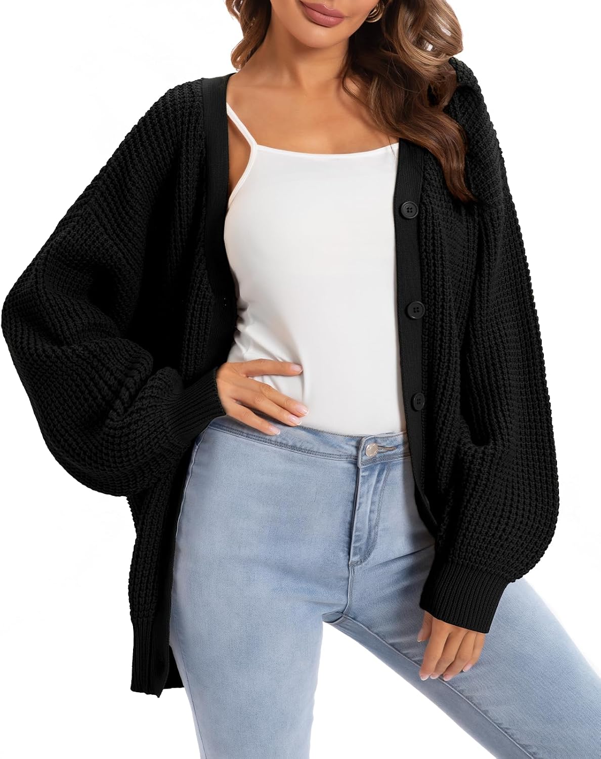 Women's Oversized 100% Cotton Cardigan Sweater | Button Down Open Front Knit Outerwear Layering Casual Everyday Office