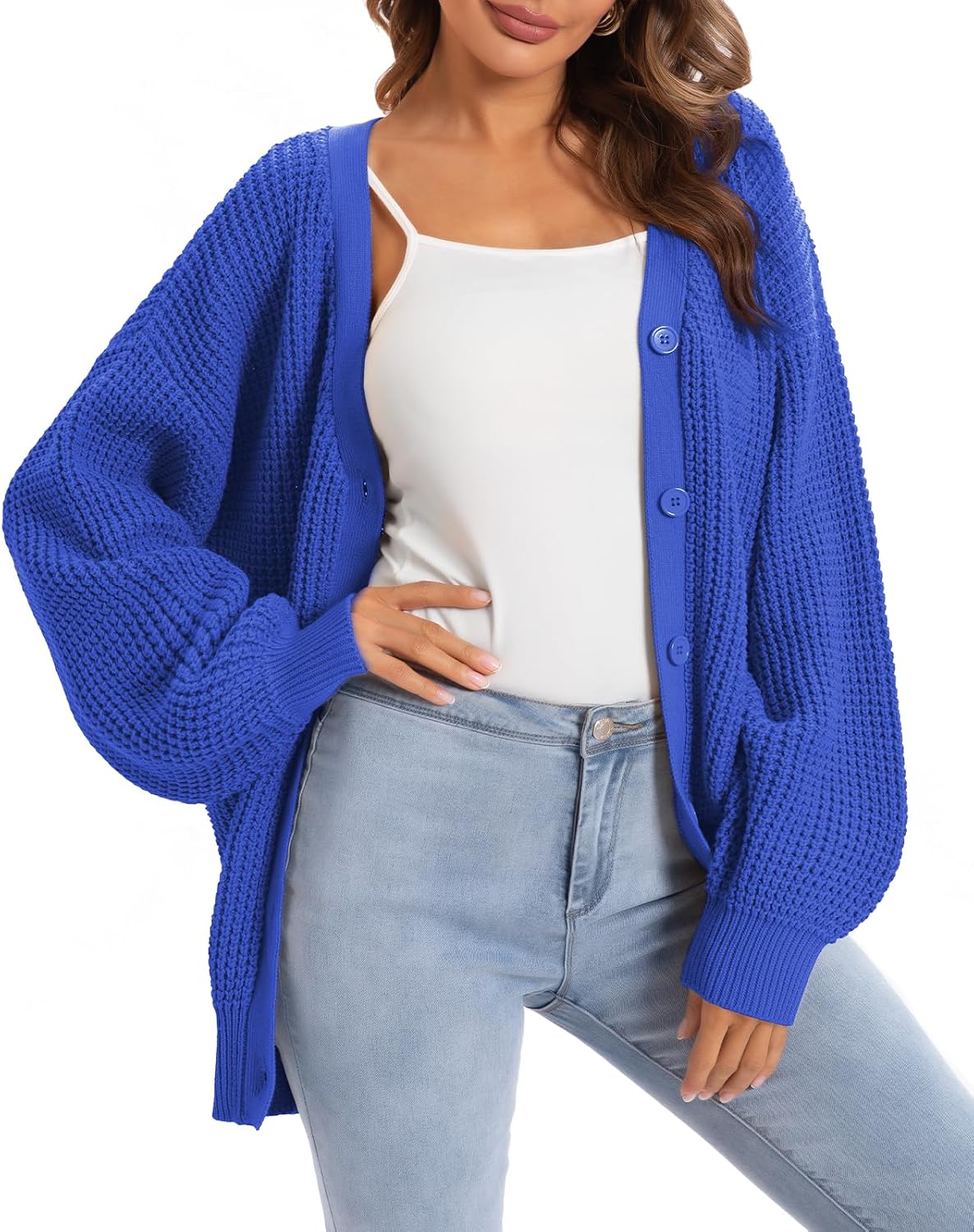 Women's Oversized 100% Cotton Cardigan Sweater | Button Down Open Front Knit Outerwear Layering Casual Everyday Office