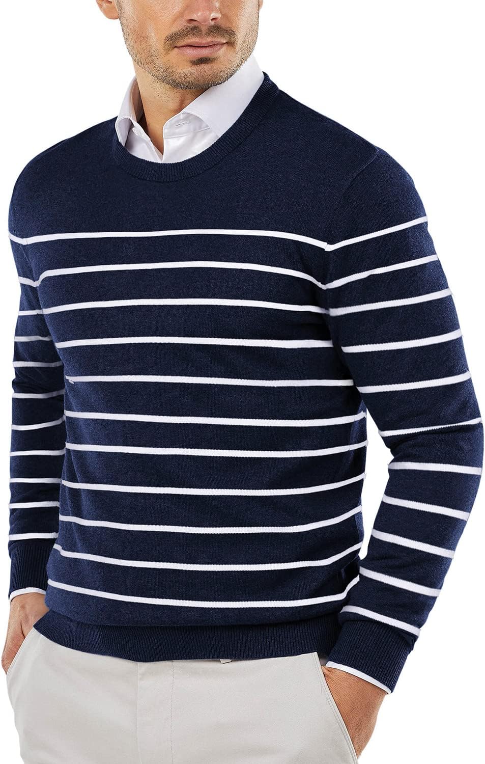 Men's Crewneck Sweaters Long Sleeve Dress Knit Sweater Lightweight Slim Fit Pullover Sweaters