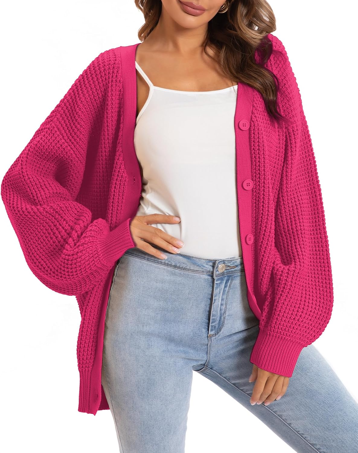 Women's Oversized 100% Cotton Cardigan Sweater | Button Down Open Front Knit Outerwear Layering Casual Everyday Office