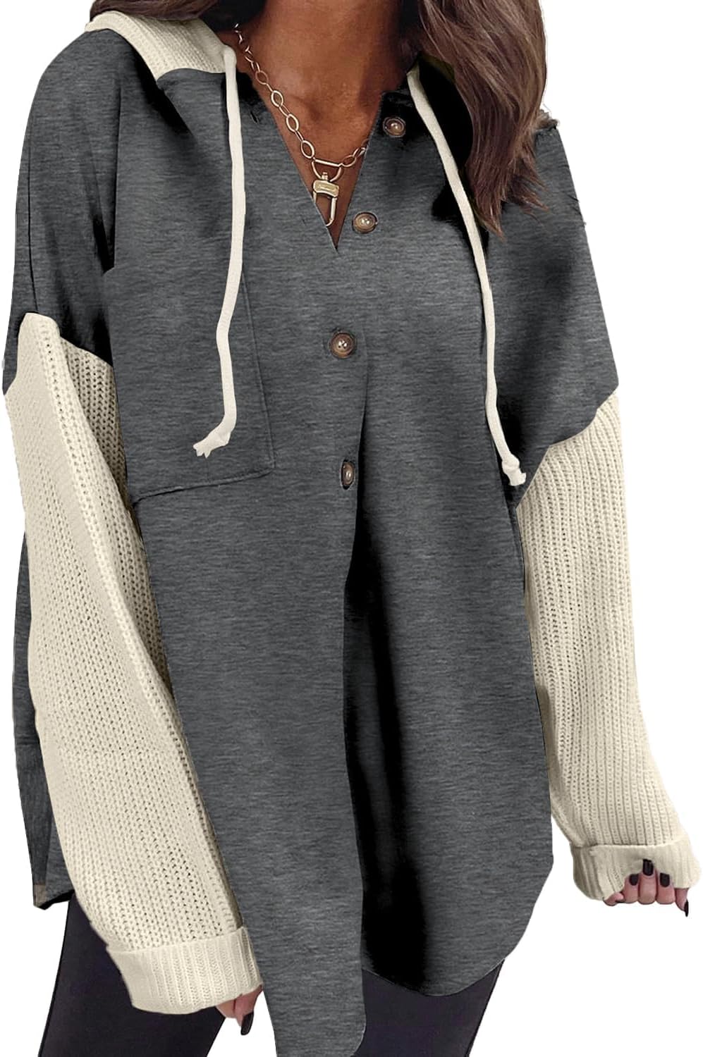 Women Oversized Hooded Sweatshirt Loose Fit Casual Button Hoodies with Pocket 2026