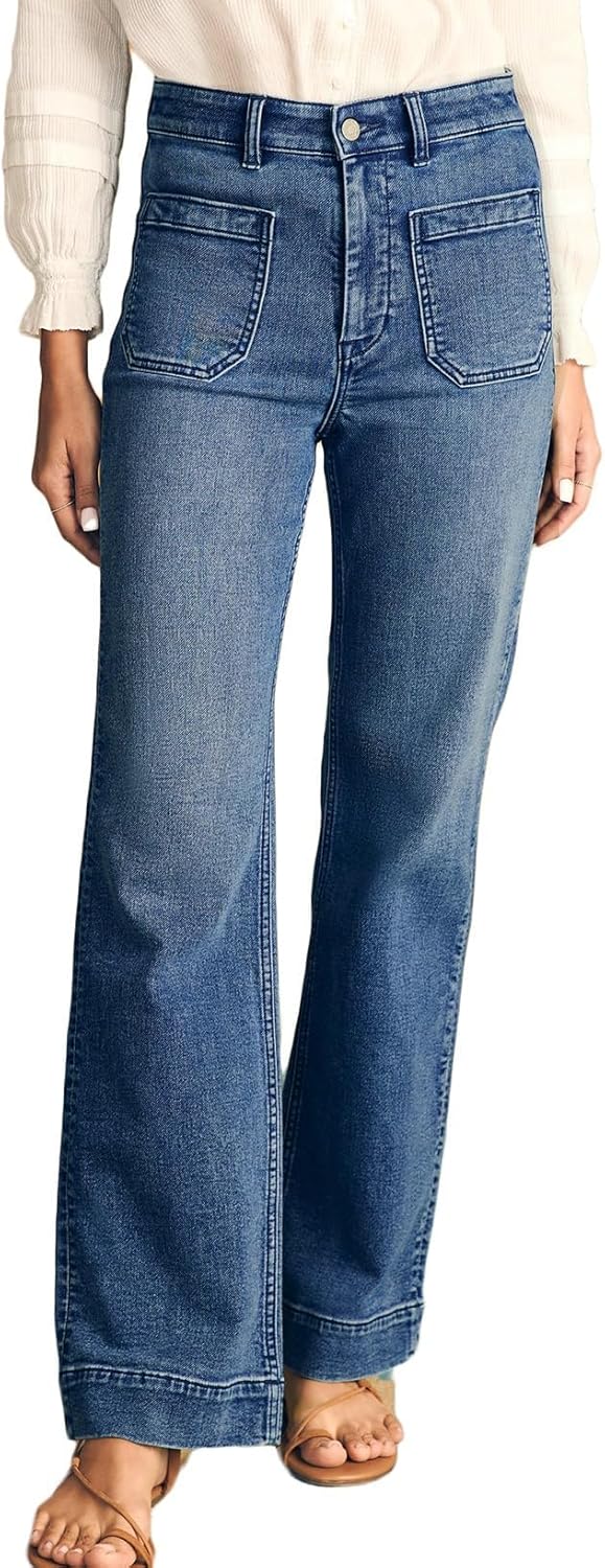 Women's Wide Leg Jeans High Waisted Stretchy Straight Leg Jeans Loose Trendy Denim Pants with Pocket