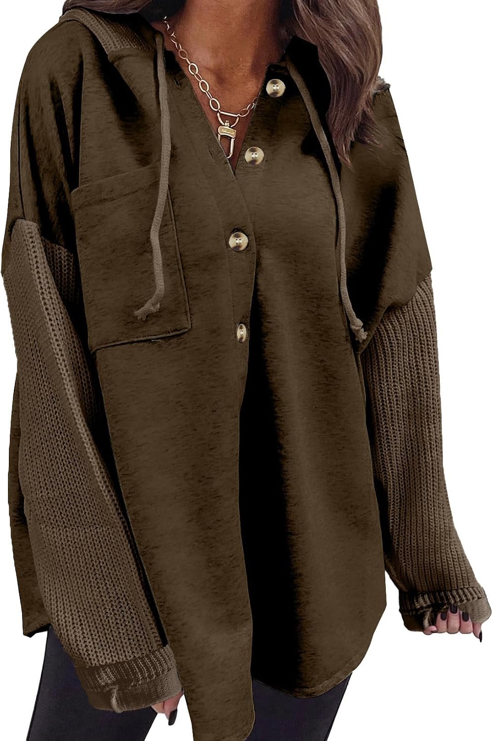 Women Oversized Hooded Sweatshirt Loose Fit Casual Button Hoodies with Pocket 2026