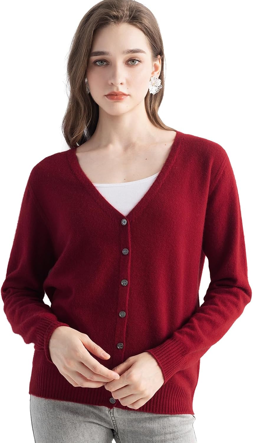 Women's 100% Pure Cashmere Cardigan V-Neck Long Sleeve 2025 Fall Winter Warm Soft Knit Cardigan Sweater