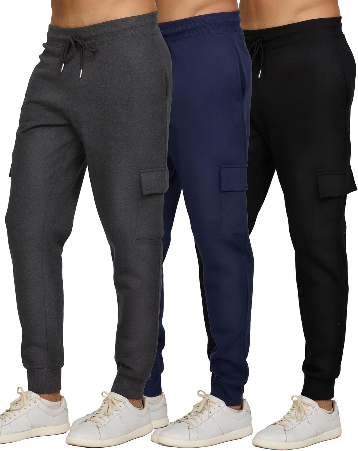  Mens Sweatpants 3 Pack Fleece Active Athletic Workout Jogger Sweatpants for Men with Zipper Pocket Size S-3XL