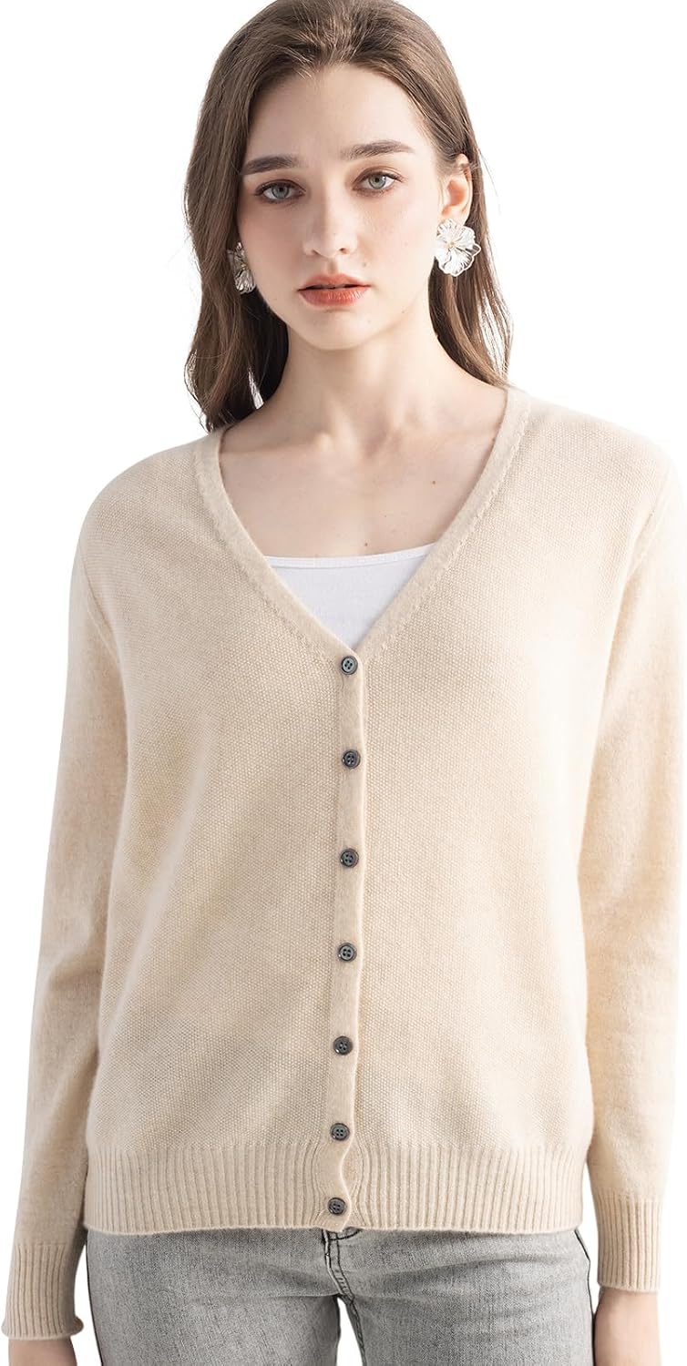 Women's 100% Pure Cashmere Cardigan V-Neck Long Sleeve 2025 Fall Winter Warm Soft Knit Cardigan Sweater